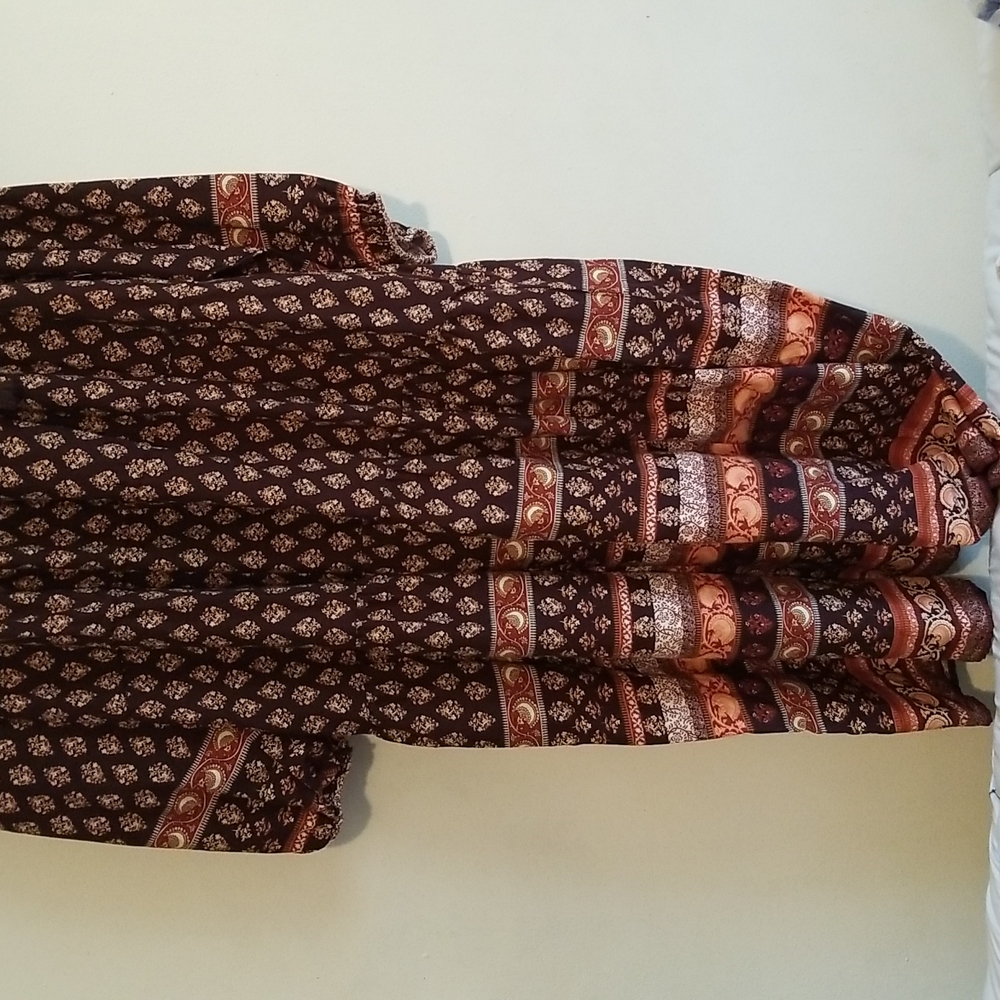 Nwt Old Navy Dress Boho Poet Maxi Midi Flare Brown Vneck Tassels Tiered Swing - Picture 3 of 15